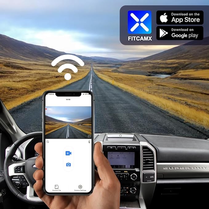 Fitcamx Front 4K+Rear 1080P Dash Cam Adapts for Ford F250 F350 XL XLT 2011-2025 (DZ-00455), Integrated OEM Look, 2 Way HD Video, WiFi & APP, Loop Recording, G-Sensor, Easy to Set, 128GB Card