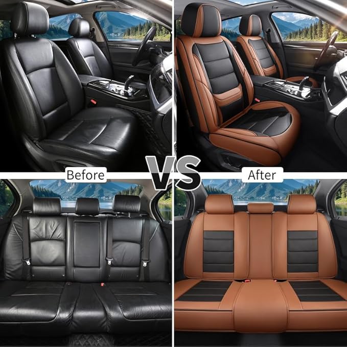 Car Seat Covers Full Set Fit for Buick Encore GX 2012-2026, Premium Faux Leather Waterproof Car Seat Protectors with Lumbar Support, Breathable Anti-Slip Easy to Install(Black&Brown,Full Set)
