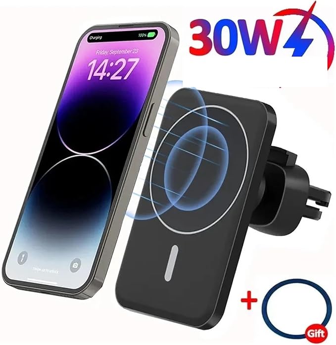 Phone Holder 30W Car Holder Wireless Charger Car Mount Magnetic Car Chargers Wireless Practical(Color:Black with Cable)