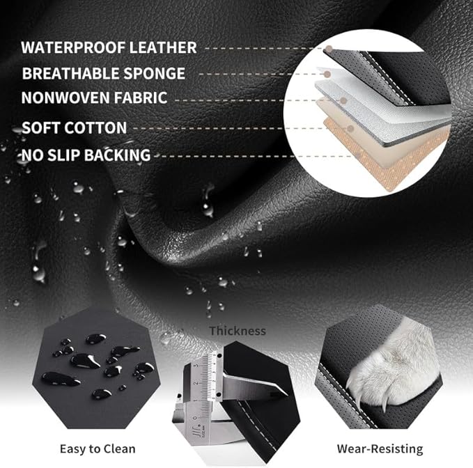 Car Seat Covers Full Set Custom Fit for Ford Taurus 1999-2018-Luxury Leather with Lumbar Support, Breathable, Waterproof, Anti-Slip, Durable, Easy to Install (Black&White,Full Set)