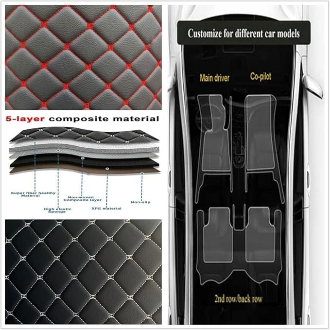 Custom Making Car Floor Mats Protection Pads for 99% Sedan/Coupe/Hatchback/SUV/Pickup Men Women Car Floor Mats Coverage Pads Anti-Slip Leather Floor Lining (Black Beige)