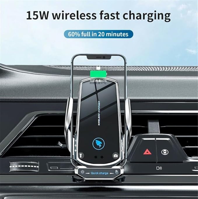 Generic 15W Wireless Car Charger Automatic Sensor Clip Charging Bracket Mobile Phone Holder - (Silver)