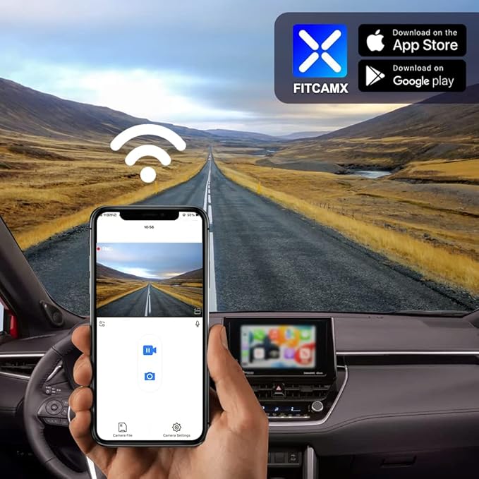 Fitcamx 4K Dash Cam Suitable for Toyota Corolla Cross 2023-2026 & Hybrid (NOT Corolla), OEM Factory Look, UHD 2160P Video, Built-in WiFi & APP, Loop Recording, G-Sensor, Plug & Play, 64GB Card