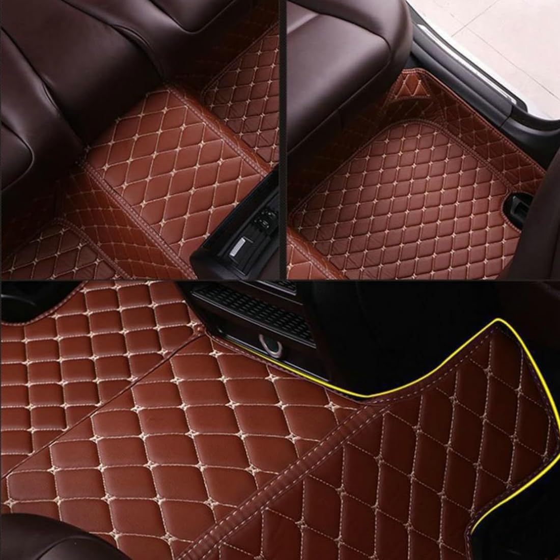 Custom Personalized Floor Mats for Cars，Luxury Full Coverage All Car Floor Mats，Anti-Slip Leather Car Mat Set ，Custom Floor Mats for 99% of Cars, Trucks & SUVs. (Light Brown and Black)