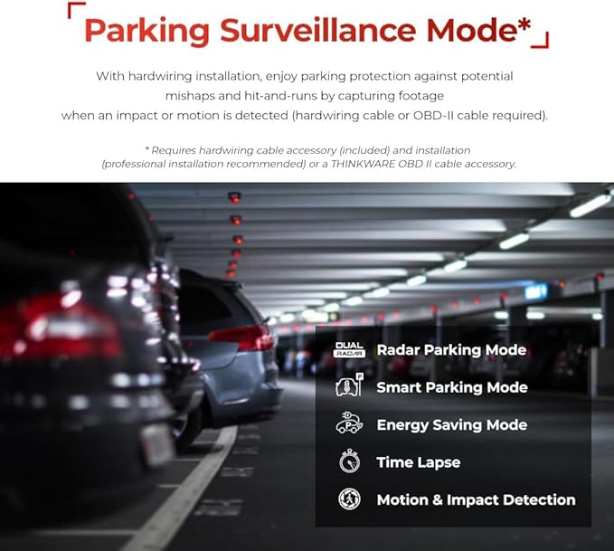 Thinkware U3000 4K Front Dash Cam with Sony STARVIS 2 Sensor, Built-in Radar Parking Mode, Super Night Vision 4.0, Dual-Band Wi-Fi, GPS, HDR, ADAS, Bluetooth, Supports Up to 512GB microSD