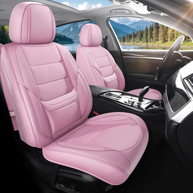 Car Seat Covers Full Set Custom Fit for Ford Bronco 4-Door/Bronco Sport 2021-2025 - Premium Leather with Lumbar Support, Breathable, Anti-Slip & Excellent Seating Experience (Pink, Full Set)