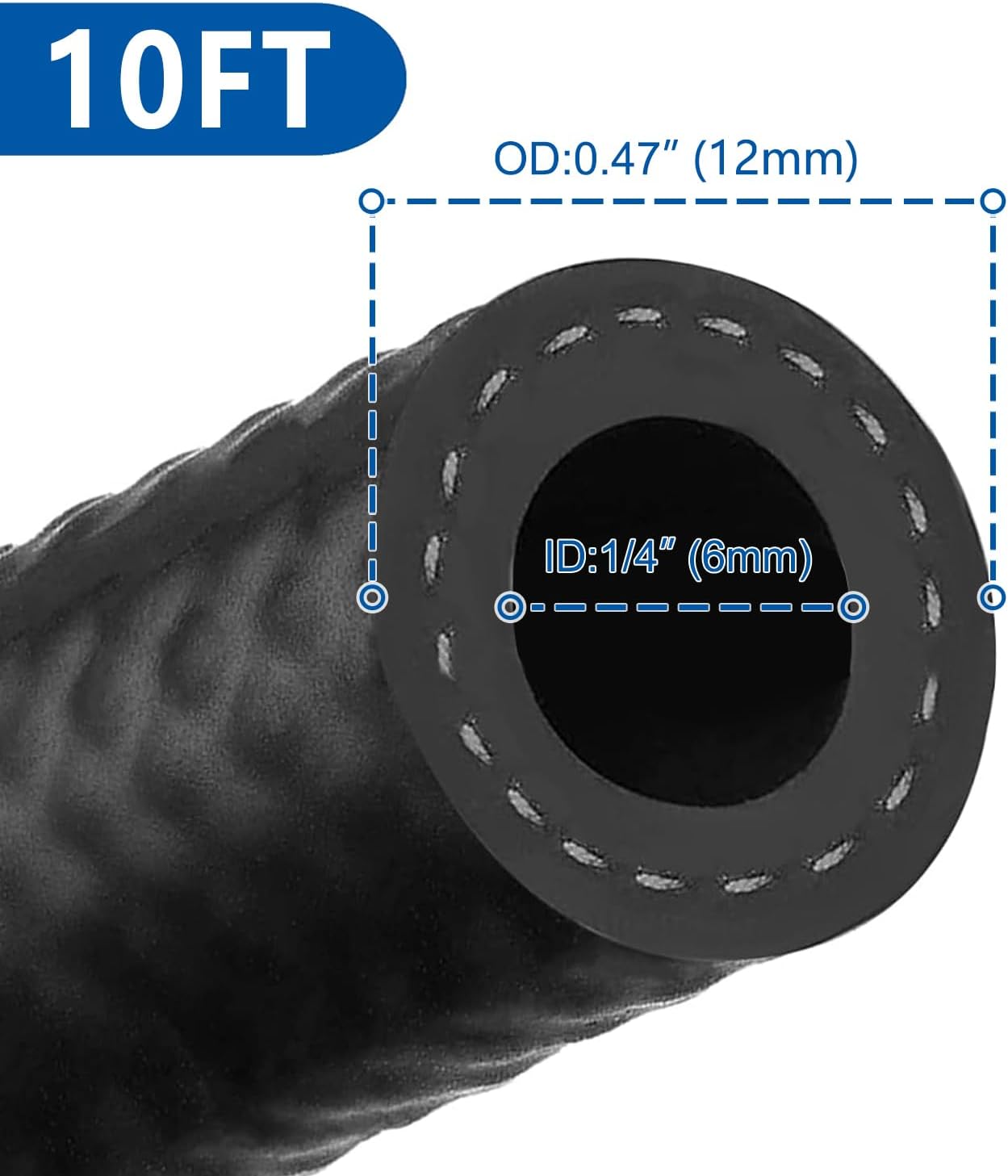 LokoCar Rubber Fuel Hose Line Push Lock 1/4" ID SAE 30R7 NBR 10ft 300PSI Black