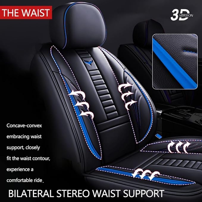 for Toyota RAV4 2008-2025 Car Seat Covers, Full Coverage Customized Seat Covers Premium Leather Waterproof Stain-Resistant Easy to Install (Full Set with Pillows, Black&Blue)