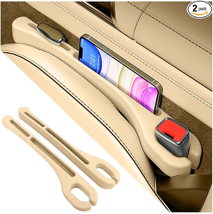 2PCS Car Seat Gap Filler Organizer with Phone Holder,[Upgrade Version] Car Seat Gap Organizer for Prevent Falling,Essential Car Accessories Car Side Seat Gap Filler (Beige)