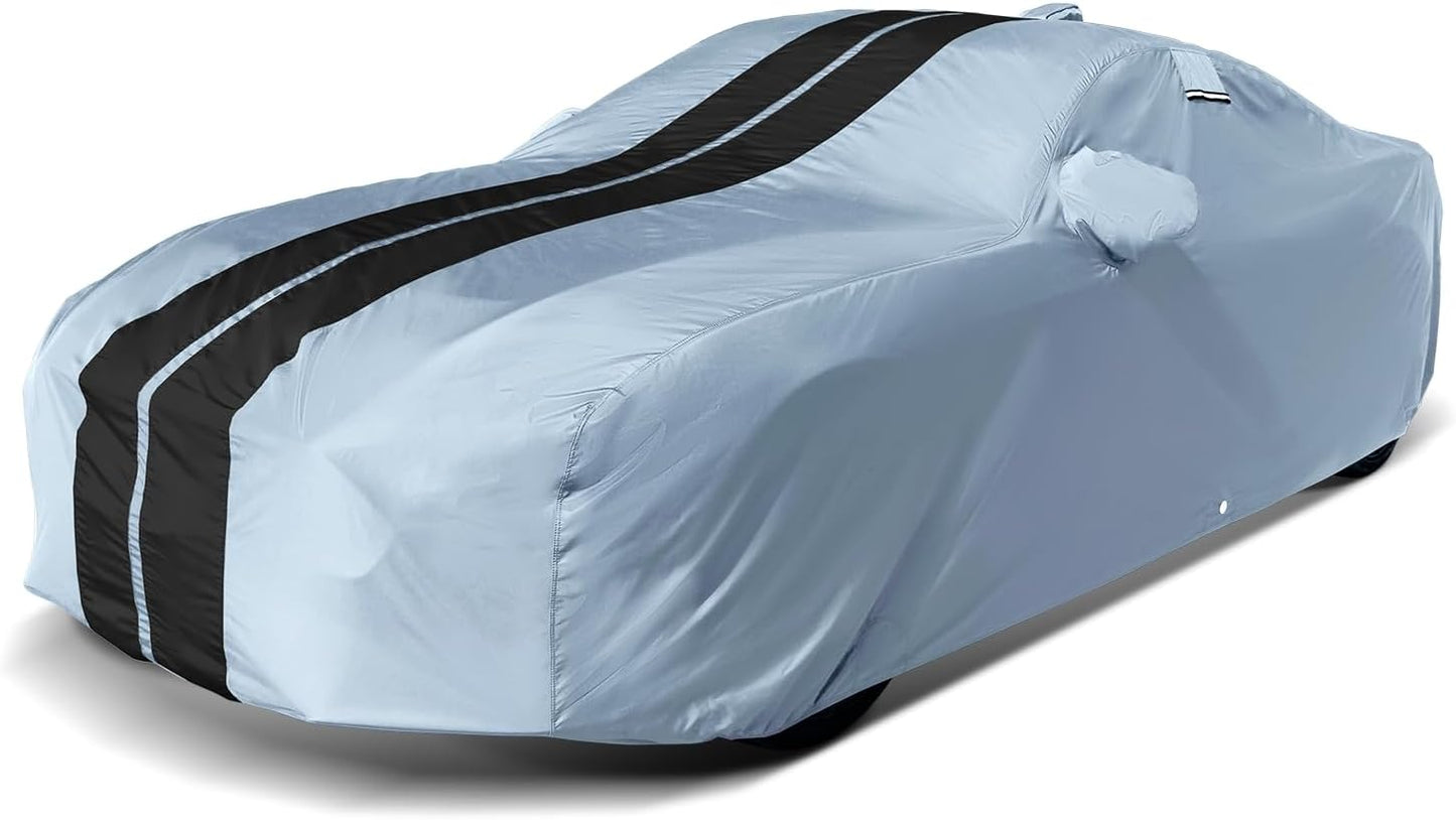 iCarCover Custom Car Cover for Pontiac Sunbird Wagon (1983-1988) Waterproof All-Weather Rain Snow UV Sun Protector Full Exterior Indoor Outdoor Car Cover (Stripe - Gray/Black)