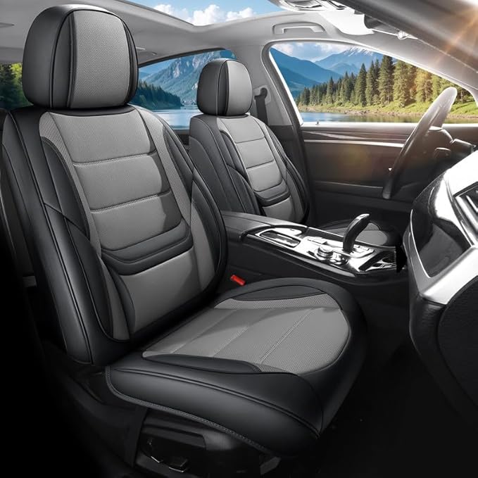 Car Seat Covers Full Set Custom Fit for Ford Explorer 2001-2025 2026- Premium Faux Leather with Lumbar Support, Waterproof, Breathable, Anti-Slip, Easy to install &Protectors (Black&Gray, Full Set)