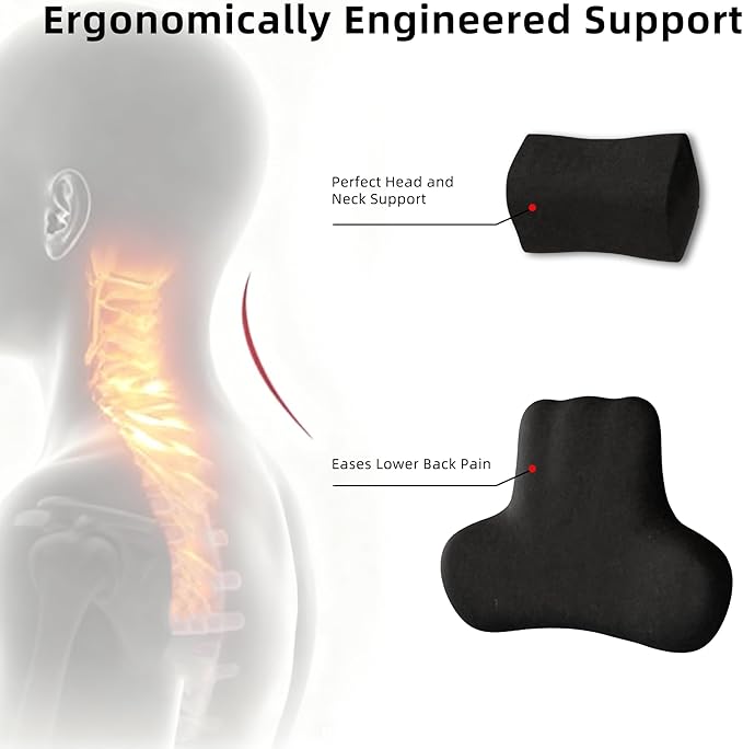 Car Neck & Lumbar Support Pillow Set for Ford Escape, Soft Memory Foam Headrest & Back Cushion, Ergonomic Comfortable Seat Support for Daily Driving and Long Trips Car Interior Accessories