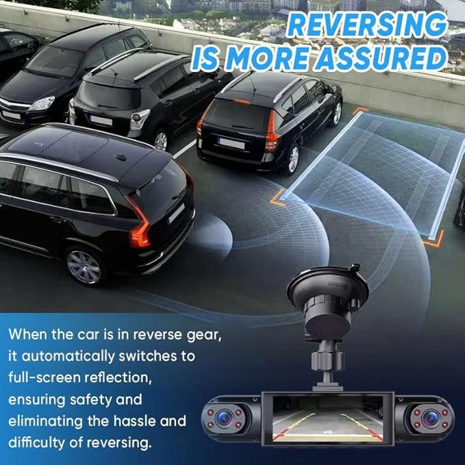 Saker Full View Car Dashcam System, 360° 4-Channel Dash Cam with Front Rear Left Right Cameras, 4K Recording, Enhanced Night Vision, Parking Monitor, G-Sensor (with 128GB SD Card)