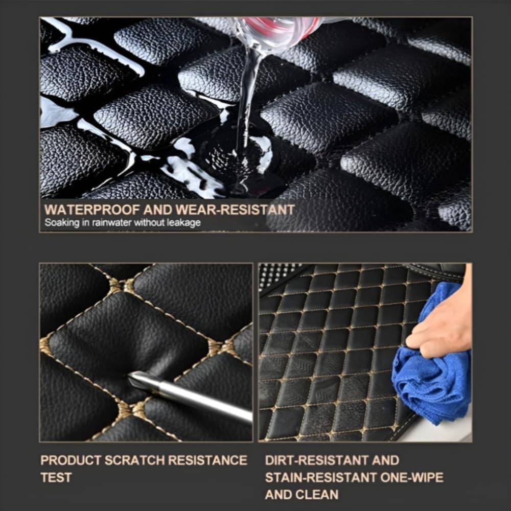 Add Personal Touch to Your Vehicle with IMEISH Customizable Logo Text Car Mats for 99% of vehiclesPads Protection Non-Slip Leather Floor Liners (White and Black Beige)