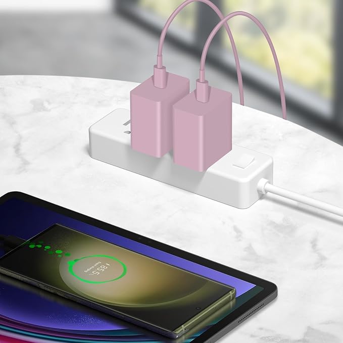 45W Type C Charger, USB C Charger 2-Pack iPhone 15 16 Charger 6FT with iPhone 16/16 Plus/16 Pro/16 Pro Max/iPhone 15/15 Pro Max/iPad Pro/AirPods/Galaxy S24 S23 S22 S21,Android Charger(Pink)
