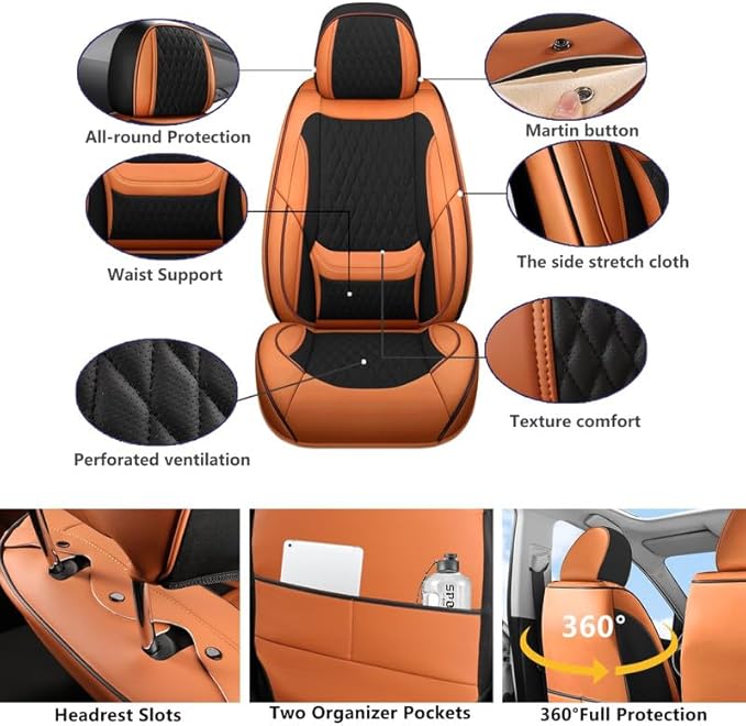 Car Seat Covers Full Set Custom Fit for Buick Century 1997-2005 - Premium Faux Leather with Lumbar Support | Breathable, Waterproof, Anti-Slip, Durable (Black&Brown,Full Set)