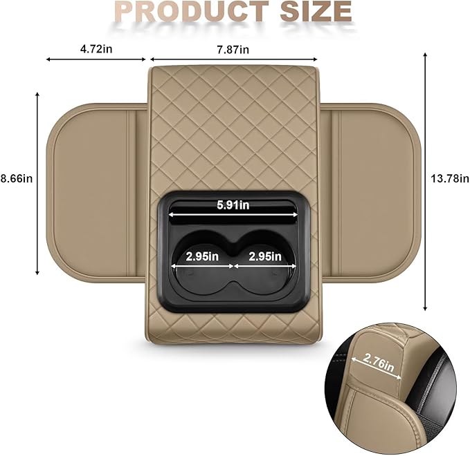 Center Console Cover Fit for RAV4 Faux Leather Car Armrest Cushion with Storage Bags, Cup Holder ＆ Phone Storage Multifunctional Middle Console Cover(Beige)