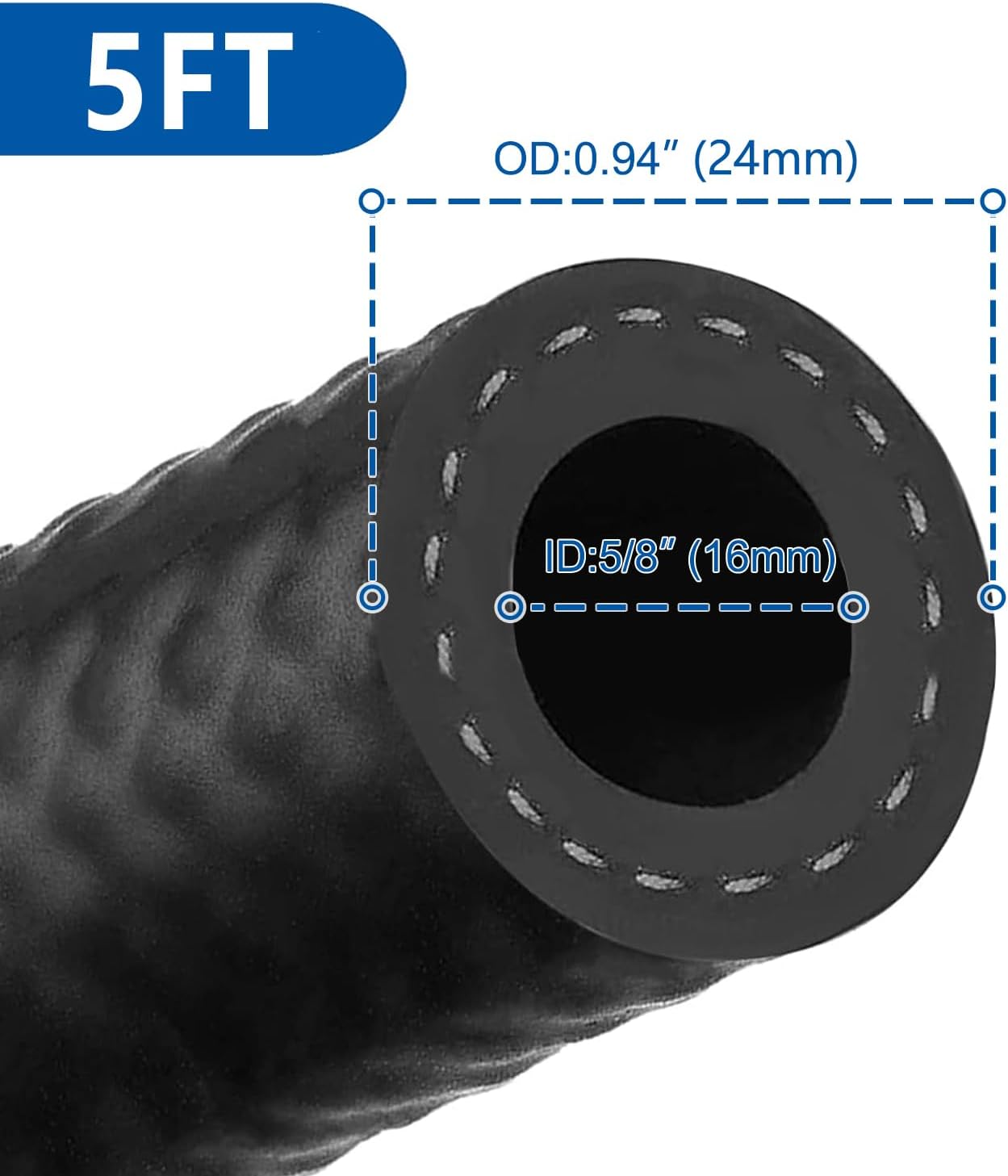 LokoCar Rubber Fuel Hose Line Push Lock 5/8" ID SAE 30R7 NBR 5ft 300PSI Black