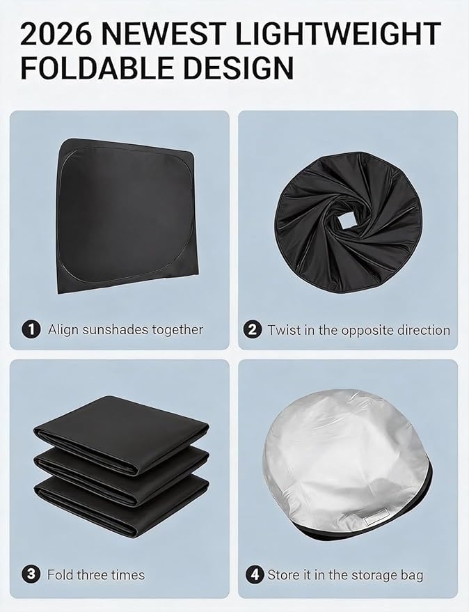 Proadsy Windshield Sun Shade for Jeep Gladiator 2020-2026 Foldable Front Sunshade Protector Sun Visor Blocks UV Rays Keep Car Cooler Accessories