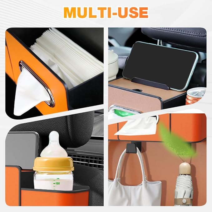 PUSKIU Car Organizer and Storage Box, Car Organizers and Storage Box for Back Seat, Car Organizer Back Seat for Daily Travel (Brown)