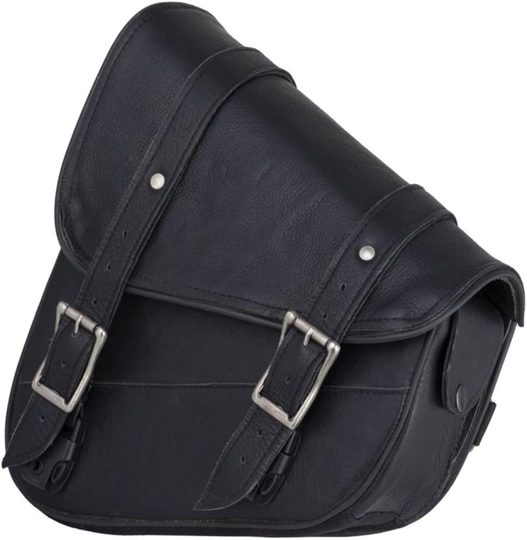 GARGOYLE BELLS Motorcycle Saddle Bags Solo Swing Arm Bag For Sportster Softail PVC Waterproof Motorcycle Luggage Bags for Motorcycle or Bike (Left Side, Black PVC)
