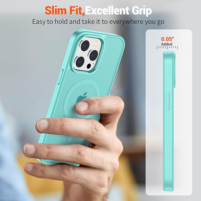 SUPFINE Magnetic for iPhone 15 Pro Max Case (Compatible with MagSafe) (Military Grade Drop Protection) Slim Translucent Matte Shockproof with Anti-Fingerprint Phone Case,Blue Green