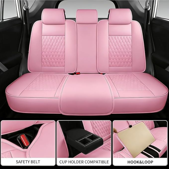 Car Seat Covers Full Set Custom Fit for Mercury Sable 1995-2009 - Premium Faux Leather with Lumbar Support | Breathable, Waterproof, Anti-Slip, Durable (Pink,Full Set)