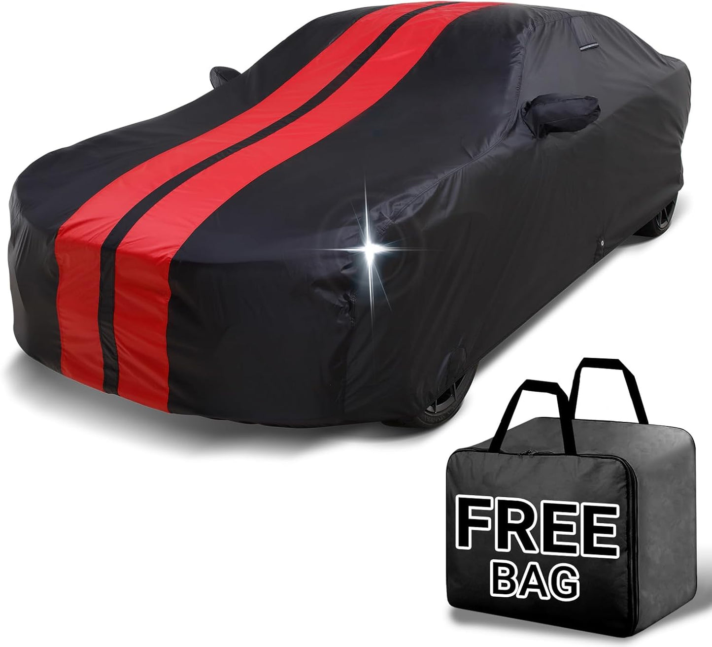 iCarCover Custom Car Cover for Chevy Celebrity (1982-1990) Waterproof All Weather Rain Snow UV Sun Protector Full Exterior Indoor Outdoor Car Cover (Stripe - Black/Red)