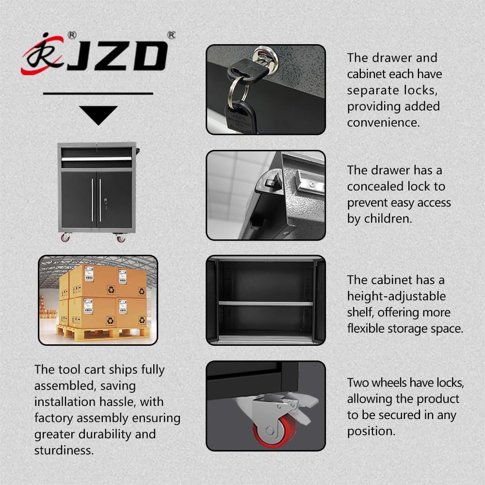 JZD Garage Storage Workbench Set, Metal Industrial Strength Tool Storage System, Rolling Chest Included, for Machine Shop Production Area