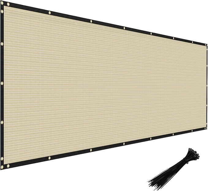 Windscreen4less Privacy Fence Screen Heavy Duty Windscreen Fencing Mesh Fabric Shade Net Cover with Brass Grommtes for Outdoor Wall Garden Yard Pool Deck, 8'x203' Beige