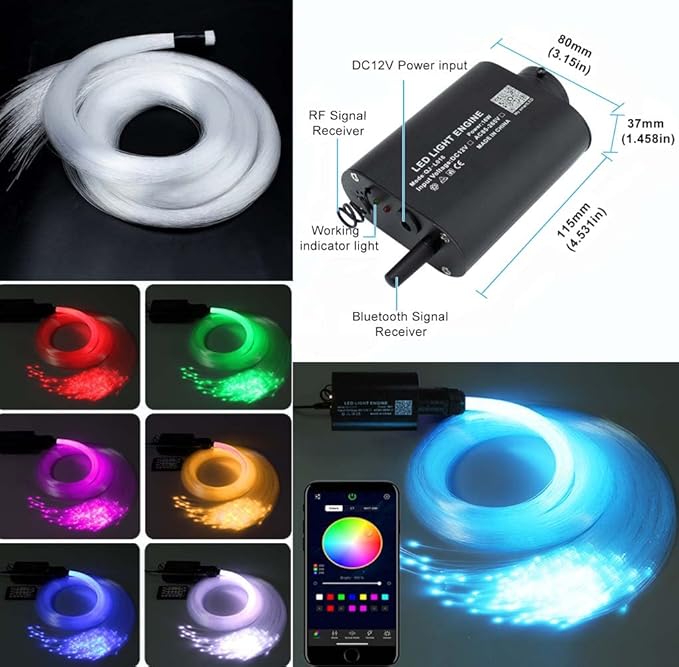 AZIMOM 16W Sound Activate Starlight Headliner Kit 300pcs 0.03in 6.5ft, Fiber Optic Starlight Light Music Mode Remote APP Control Car Use Home Star Ceiling Headliner Lighting Decoration