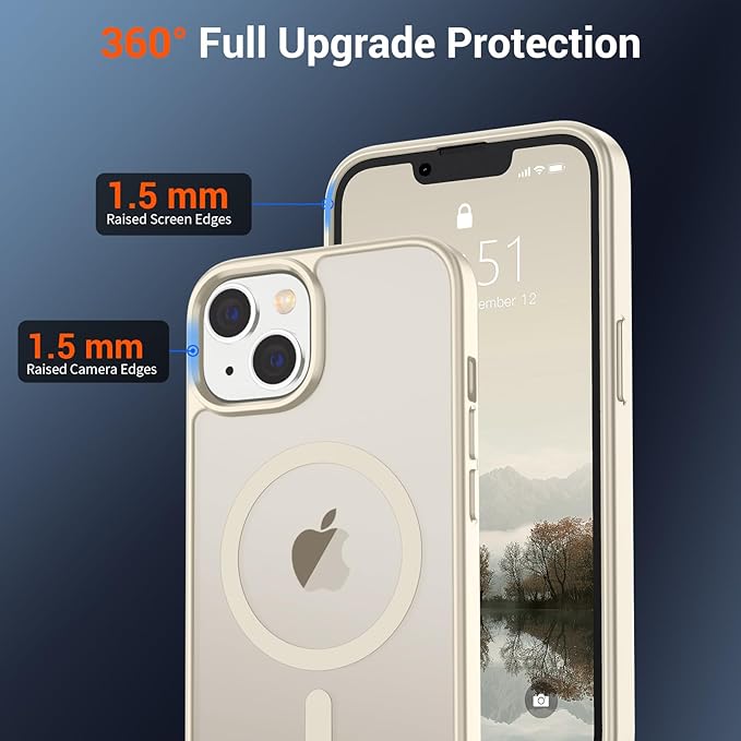 SUPFINE Magnetic for iPhone 15 Plus Case & iPhone 14 Plus Case(Compatible with MagSafe)(Military Grade Drop Protection) Slim Translucent Shockproof with Anti-Fingerprint Phone Case,Antique White