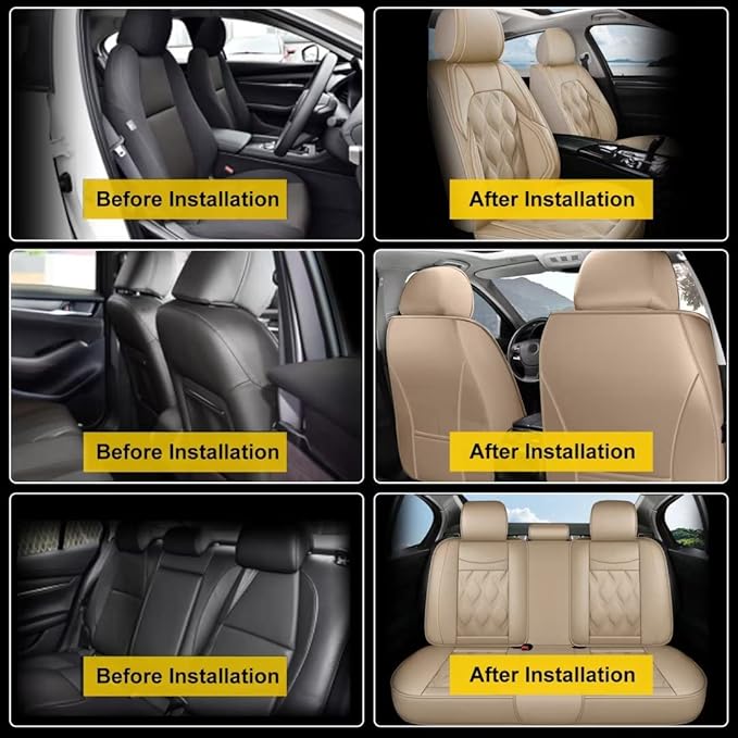AOMSAZTO Car Seat Covers,Full Set 5 Seats Custom Fit for Toyota 4Runner 2003-2026,Leather Car Seat Cover Seat Cushion Protector,Airbag Compatible Waterproof Beige