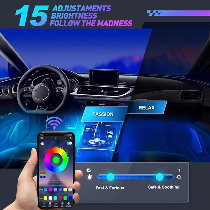 Smart Car Interior Lights,72 LED RGB Car LED Lights with Smart APP Remote Contro,Multicolor Footwell Under Dash Inside Light Kits Music Sync Mode,for Vehicle Internal Car Ambient Lighting Kits
