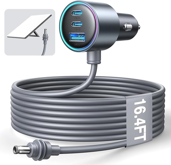 Starlink Mini Car Adapter with Waterproof Cord, Starlink Mini Accessories Car Charger [Dual PD 45W & USB-A 30W] Fast Charging Cigarette Lighter Adapter for RV, Boat, Trailer (16.4FT)