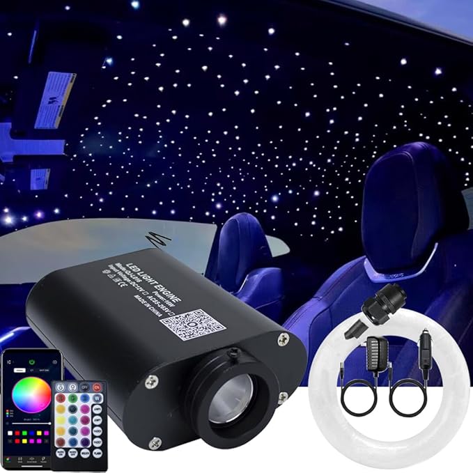 AZIMOM LED Bluetooth 16W RGBW Fiber Optic Light Star Ceiling Lighting Kits Music Mode 550pcs 0.03in 13.1ft Fibers Cables APP Remote Control For Car Home Headliner Light Decoration