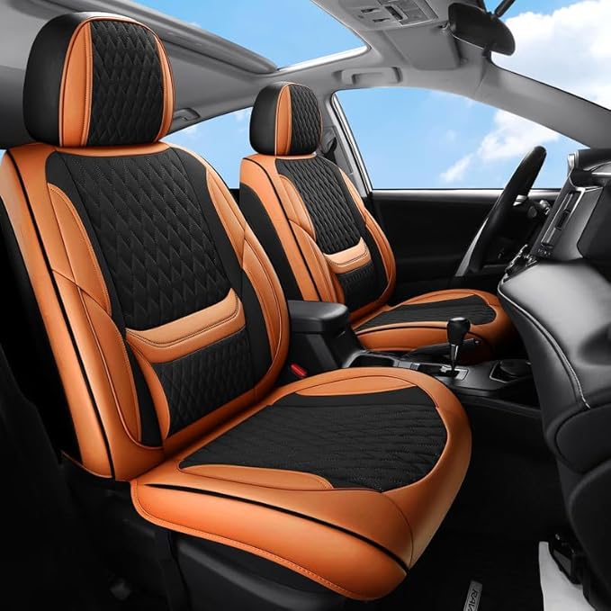 Front Seat Car Seat Covers Custom Fit for Ford Taurus 1999-2018 - Premium Faux Leather with Lumbar Support | Breathable, Waterproof, Anti-Slip, Durable (Black&Brown,Front Seat)