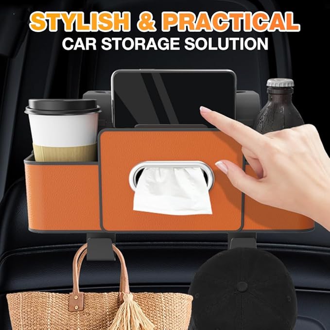 PUSKIU Car Organizer and Storage Box, Car Organizers and Storage Box for Back Seat, Car Organizer Back Seat for Daily Travel (Beige)