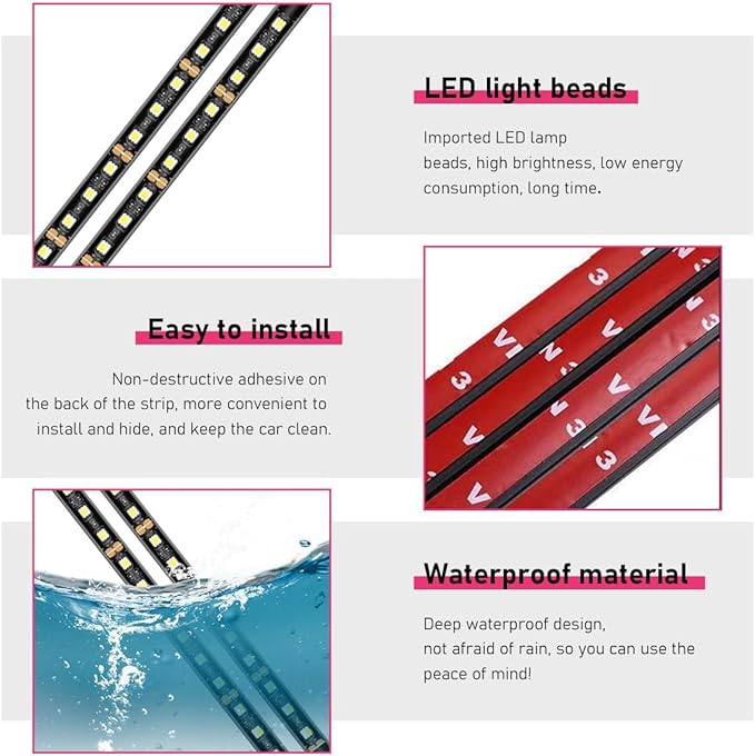 Car LED Strip Light, 24 LEDs RGB Neon Interior Atmosphere Lights, 12V Under Dash Ambient Night Light, USB Port Auto Interior Decorative Lamp, Universal Car Accessories (White)