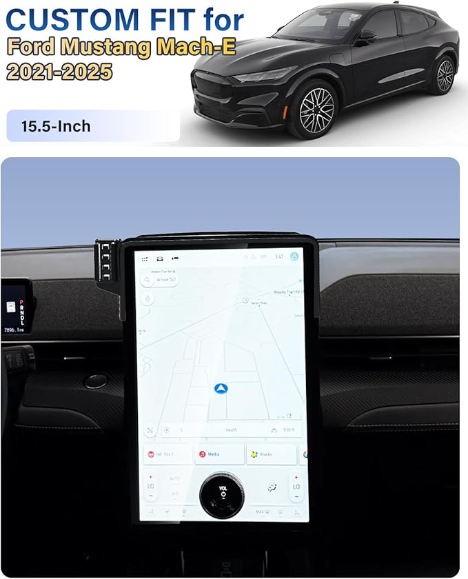 SKYLOTEC Phone Holder for 2021-2025 Ford Mustang Mach E Accessories 15.5-Inch Screen Fixed Clip, Car Magnetic Phone Mount Compatible with MagSafe, Magnets 15W Fast Wireless Charger Cell Phone Base