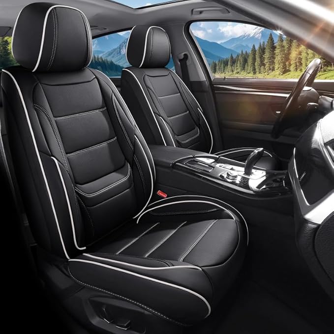 Car Seat Covers Full Set Fit for Buick Encore GX 2012-2026, Premium Faux Leather Waterproof Car Seat Protectors with Lumbar Support, Breathable Anti-Slip Easy to Install(Black&White,Full Set)