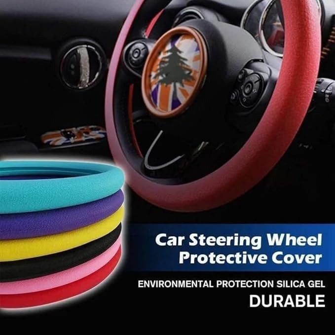 Car Steering Wheel Protective Cover, Silicone Steering Wheel Cover Grip, Cool Non-Slip Thin Steering Wheel Protector, Stretchy, Silent, Fits 13/14/15/16 inch Wheels (Yellow)