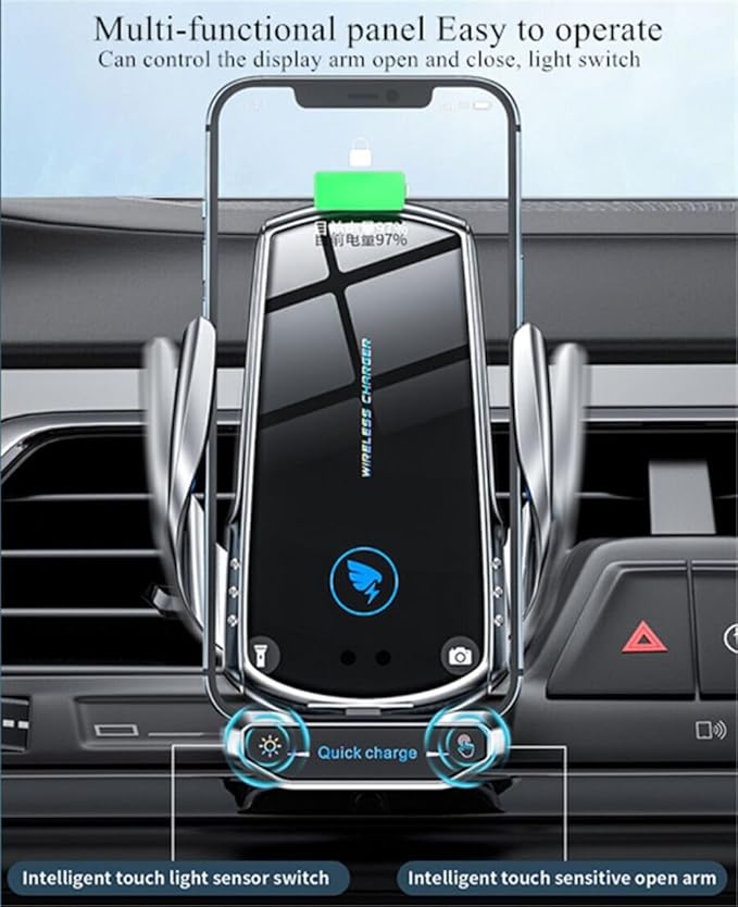 15W Wireless Car Charger Automatic Sensor Clip Charging Bracket Mobile Phone Holder - (Black)