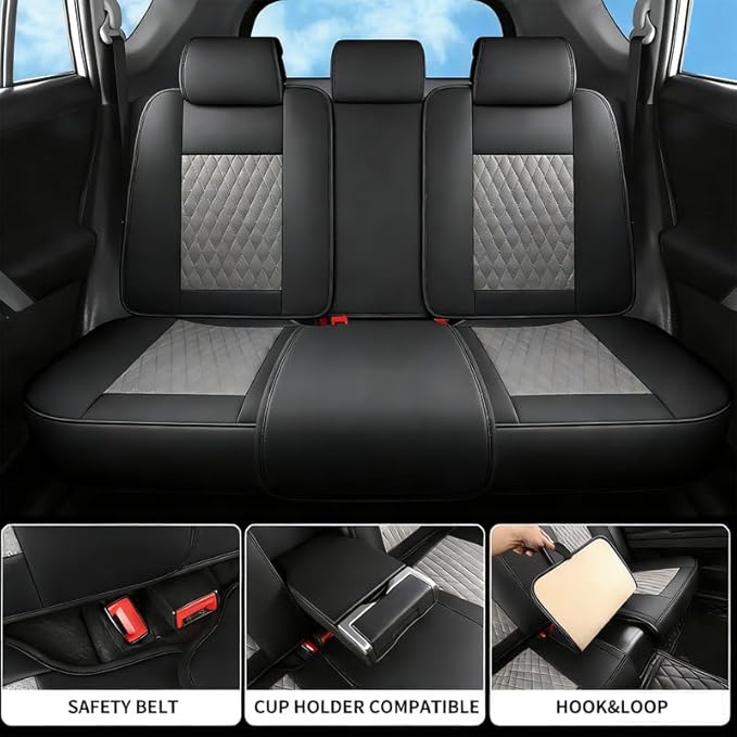 Car Seat Covers Full Set Custom Fit for Chevrolet/Chevy Sonic 2011-2020 - Premium Faux Leather with Lumbar Support | Breathable, Waterproof, Anti-Slip, Durable (Black&Gray,Full Set)