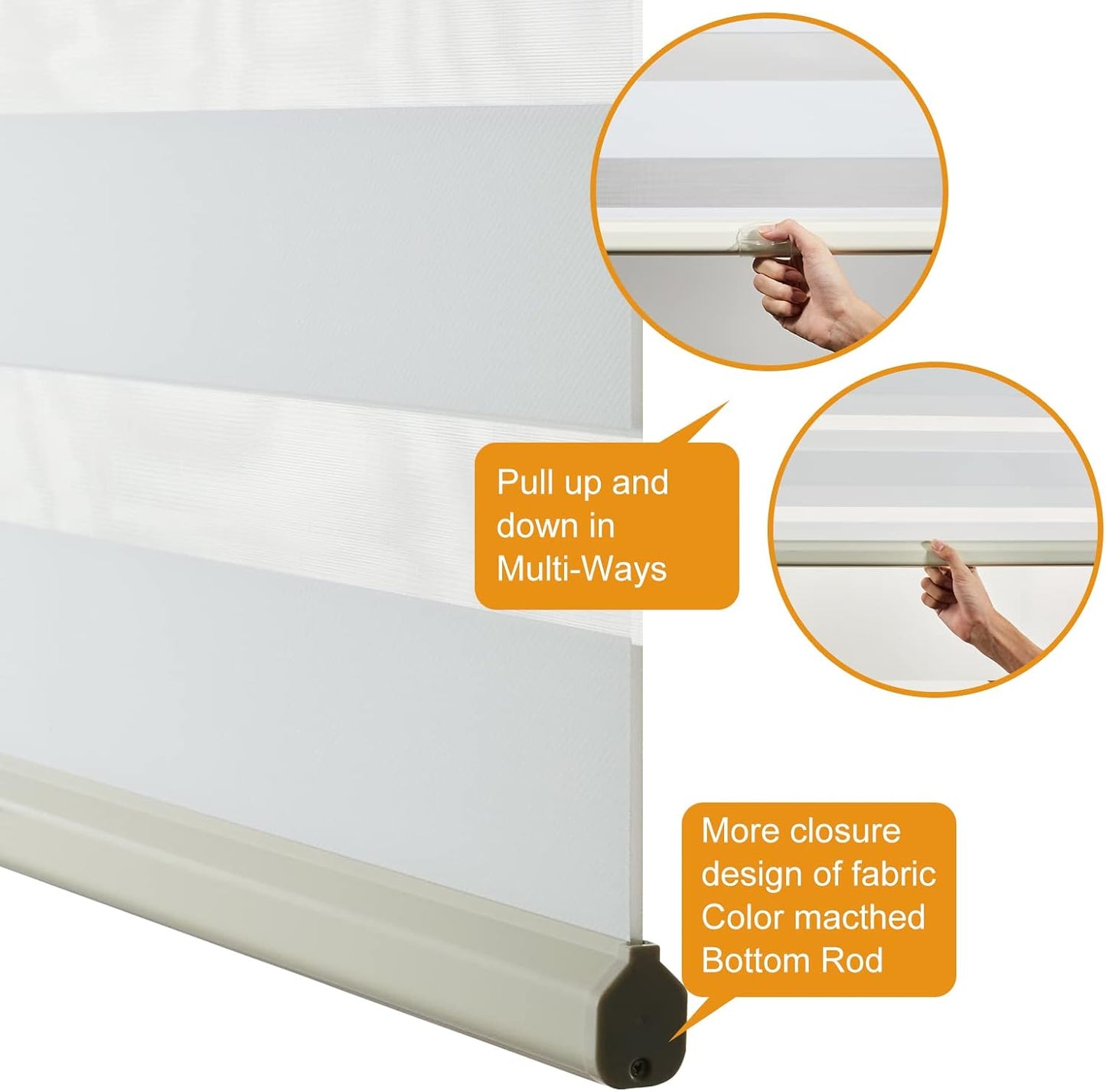 Persilux Cordless Zebra Blinds for Windows Free-Stop Roller Windows Shades (34" W X 72" H, Cream) Dual Layer Light Control for Day and Night, Light Filtering Sheer Shades for Home, Easy to Install