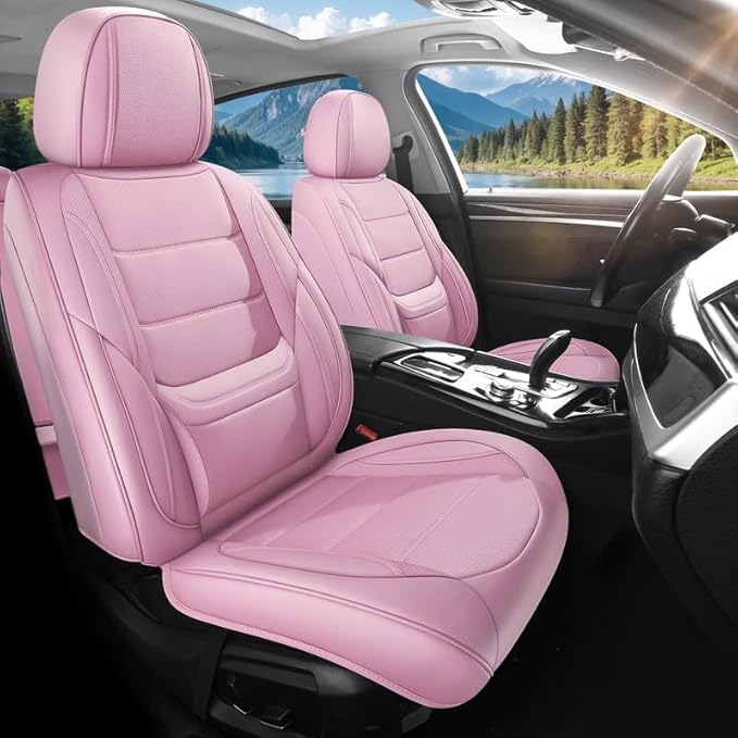 Car Seat Covers Full Set Fit for Buick Regal 2009-2020, Premium Faux Leather Waterproof Car Seat Protectors with Lumbar Support, Breathable Anti-Slip Easy to Install(Pink,Full Set)