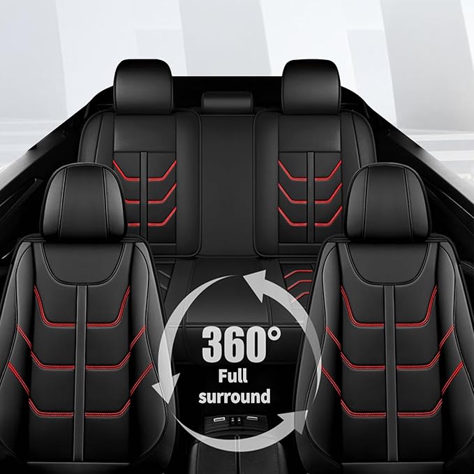 TTX LIGHTING Car Seat Covers fit for Cadillac SRX 2010-2016 Full Set: Premium Leather Automotive Seat Cover with Airbag Compatible Waterproof (5 Seats, Redline)