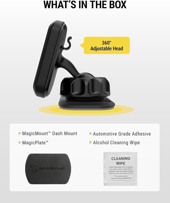 Scosche MAGDM MagicMount Magnetic Car Phone Holder - Strong Magnet Mount for iPhone and Android - Secure Magnetic Cell Phone Mount for Dash - Universal 360° Adjustable Mobile Cellphone Holder