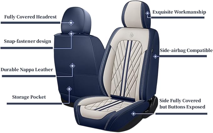 Premium Nappa Leatherette Car Seat Cover Set Custom Fit for Honda CR-V CRV 2000-2023 2024 2025 2026 Water-Proof Breathable Faux Leather Seat Cushion Protectors (Front 2 Seats,Blue Grey)