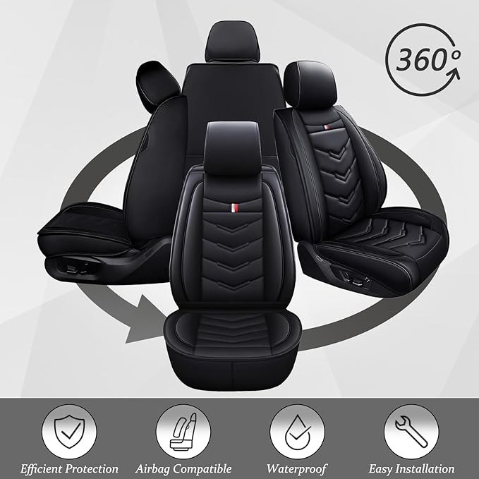 Car Seat Cover 6 Seats for Ford Explorer 2000-2026, Waterproof Durable Compatible Airbag, Premium Leather Seat Protector(6 Seats Luxury,Black)